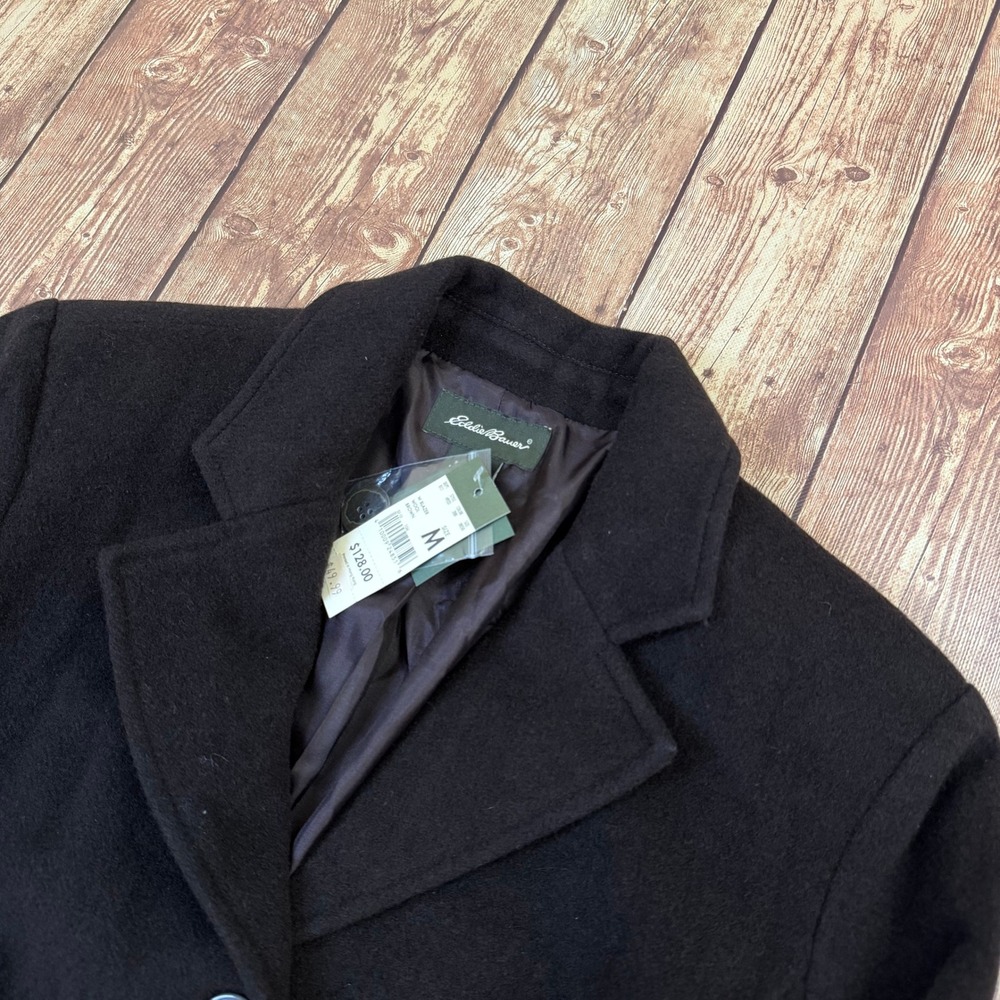 Eddie Bauer W Blazer Wool Brown/Black Womens Medium Solid Angora Blend Lined